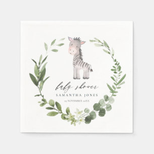 Cute Green Zebra Foliage Wreath Baby Shower Napkin