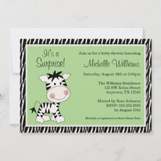 Cute Green Zebra Gender Neutral Baby Shower Invitation