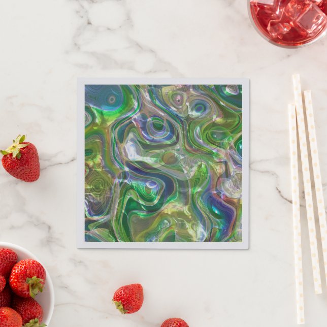 Cute Greenery Blue Abstract Marble Pattern Napkin (Insitu)