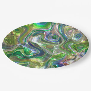 Cute Greenery Blue Abstract Marble Pattern Paper Plate
