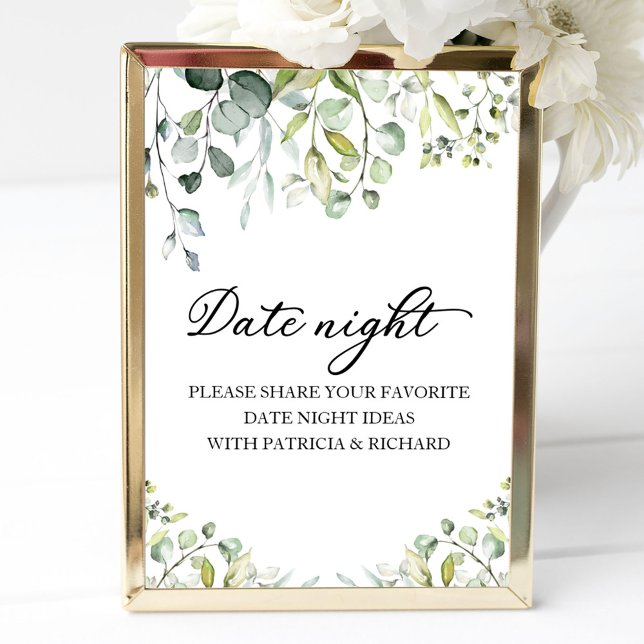 Cute Greenery Bridal Shower Date Night Jar Sign (Creator Uploaded)