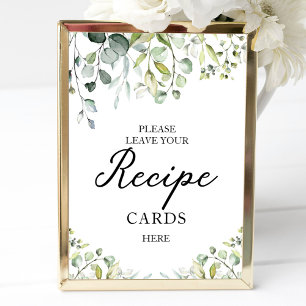 Cute Greenery Bridal Shower Recipe Cards Sign