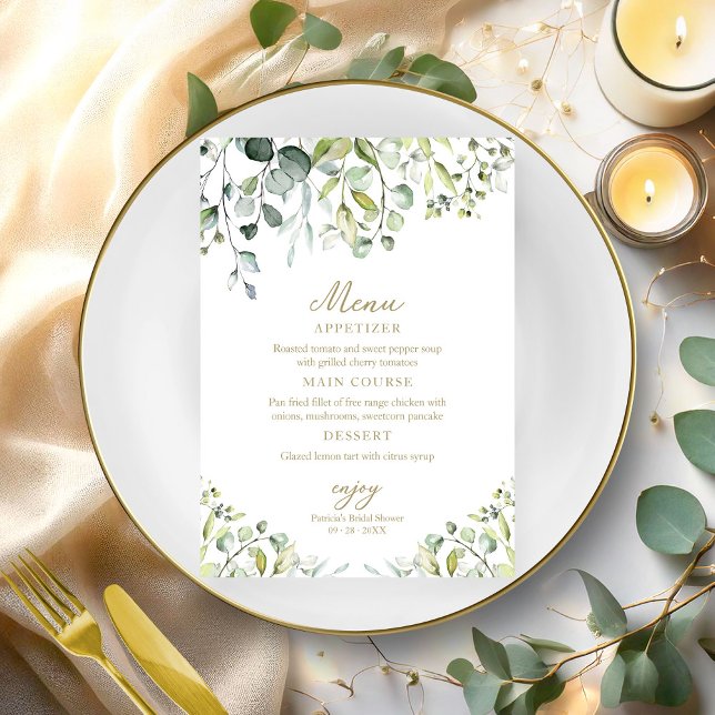 Cute Greenery Eucalyptus Bridal Shower Menu Invitation (Creator Uploaded)