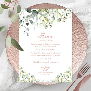Cute Greenery Eucalyptus Bridal Shower Menu Invitation