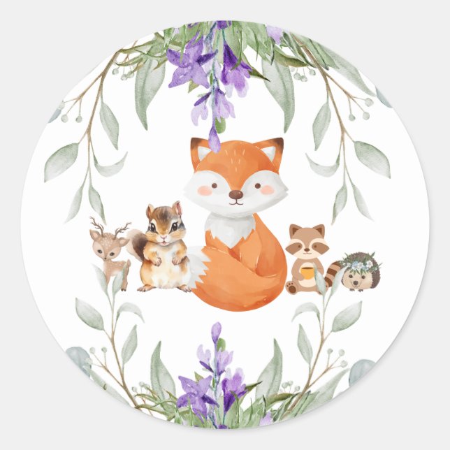 Cute Greenery Forest Animals Adorable Animal Gif Classic Round Sticker (Front)