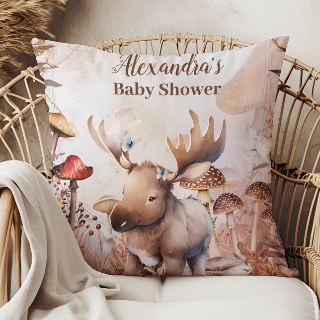 Cute Greenery Forest Animals Woodland Baby Shower Throw Pillow (Creator Uploaded)