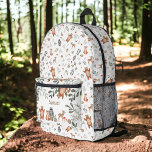 Cute greenery forest animals woodland pattern printed backpack<br><div class="desc">An adorable and cute hand painted watercolor country rustic greenery forest animals woodland backpack featuring cute bear,  deer,  raccoon,  rabbit,  hedgehog and a fox in neutral woodlands colour,  in orange,  green,  brown colours. with greenery leaves and tree branches.</div>
