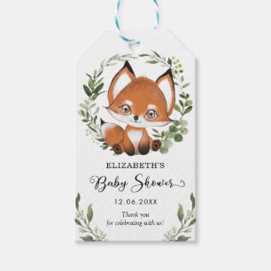 Cute Greenery Fox Neutral Baby Shower Favour Gift Tags