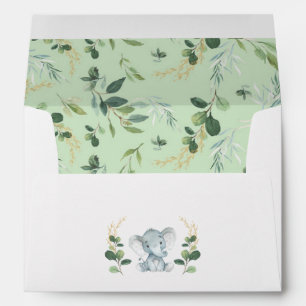 Cute Greenery Gold Baby Elephant Return Address Envelope