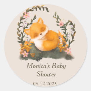 Cute Greenery Little Fox Baby Shower Classic Round Sticker