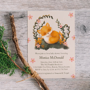 Cute Greenery Little Fox Baby Shower  Invitation