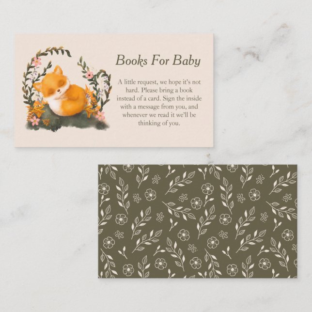 Cute Greenery Little Fox Books For Baby Enclosure Card (Front/Back)