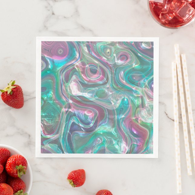 Cute Greenery Pink Blue Abstract Marble Pattern Napkin (Insitu)