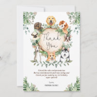 Cute Greenery Puppy Dog Birthday Thank You