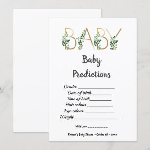 Cute Greenery Slogan Baby Shower Predictions Game Invitation