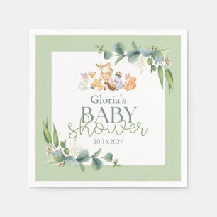 Cute Greenery Woodland Animals Baby Shower Napkin