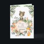 Cute Greenery Woodland Animals Happy Birthday Card<br><div class="desc">This beautiful design features illustration of a group of adorable forest animals and lush botanical greenery.</div>