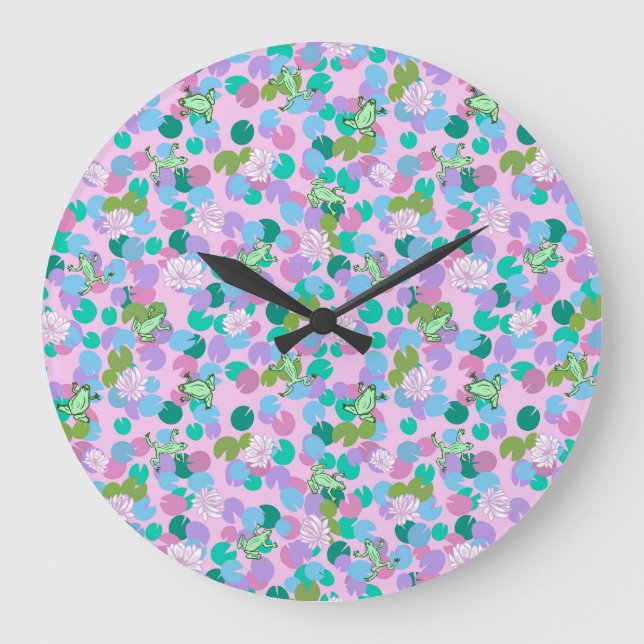 Cute grenouille art grande horloge avec arrière -  (Recto)
