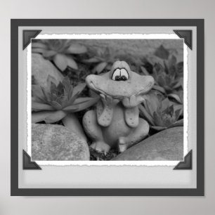 Cute Grenouille Jardin Noir Et Blanc Impression