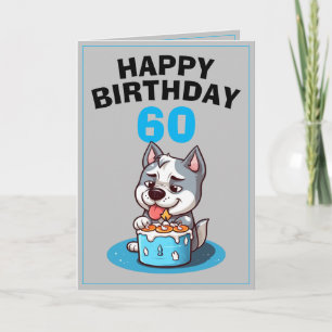 Cute Grey and Blue Husky Husband 60th Birthday Card