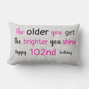 Cute grey and pink 102nd birthday lumbar pillow