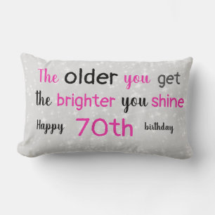 Cute grey and pink 70th birthday lumbar pillow