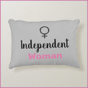 Cute Grey and Pink Independent Woman Accent Pillow
