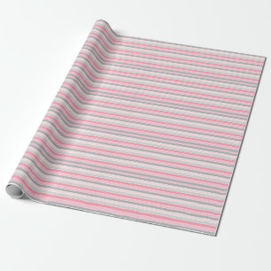 Cute Grey and Pink Striped Pattern Wrapping Paper