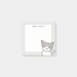 Cute Grey and White Cat Personalized Post-it Notes