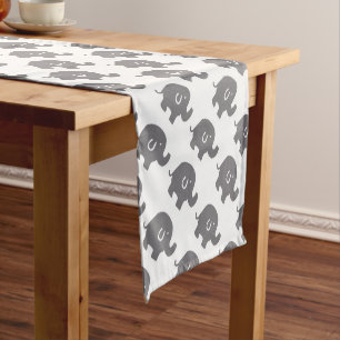 Cute Grey And White Elephants Pattern Short Table Runner