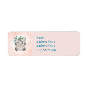 Cute Grey And White Kitty Drawing With Peach Lace