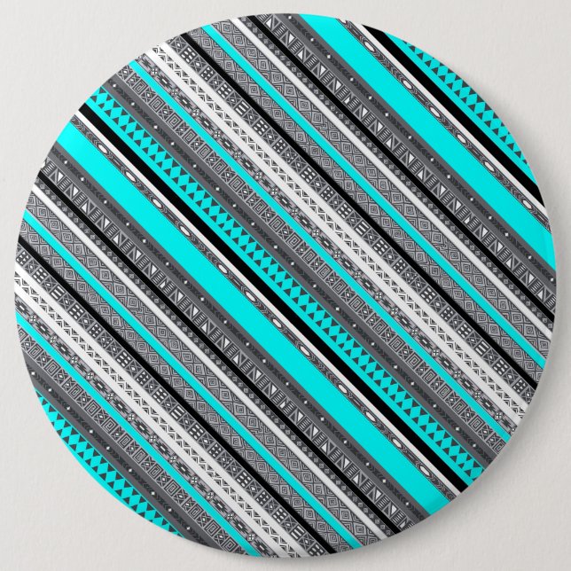 Cute grey aqua aztec patterns 6 inch round button (Front)