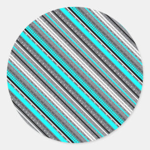 Cute grey aqua aztec patterns classic round sticker