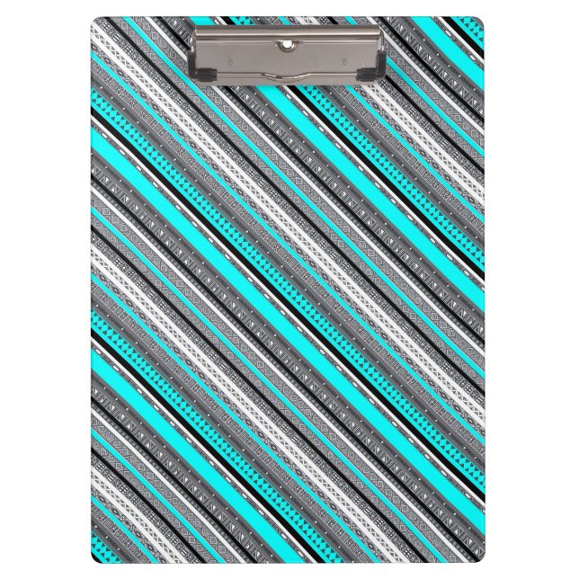 Cute grey aqua aztec patterns clipboard (Front)
