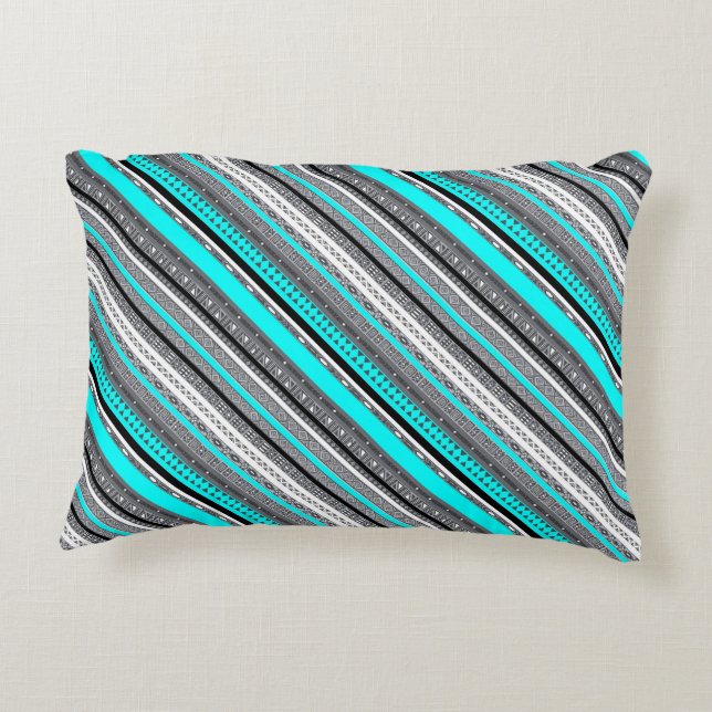 Cute grey aqua aztec patterns decorative pillow (Back)
