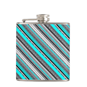 Cute grey aqua aztec patterns hip flask