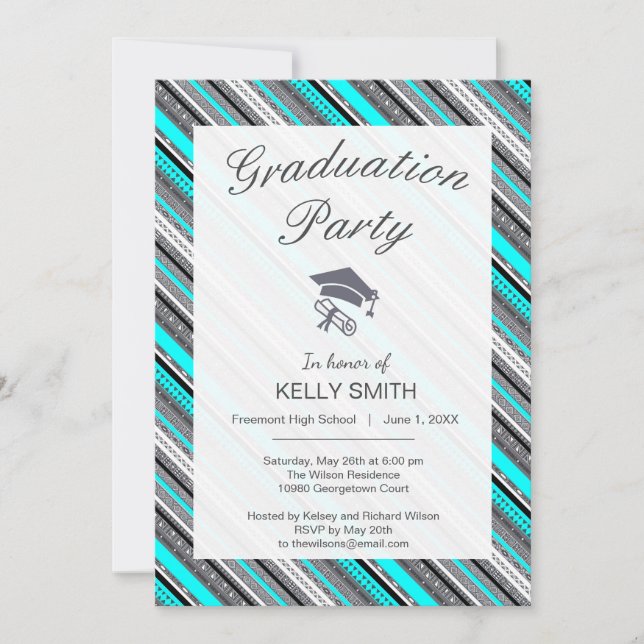 Cute grey aqua aztec patterns invitation (Front)