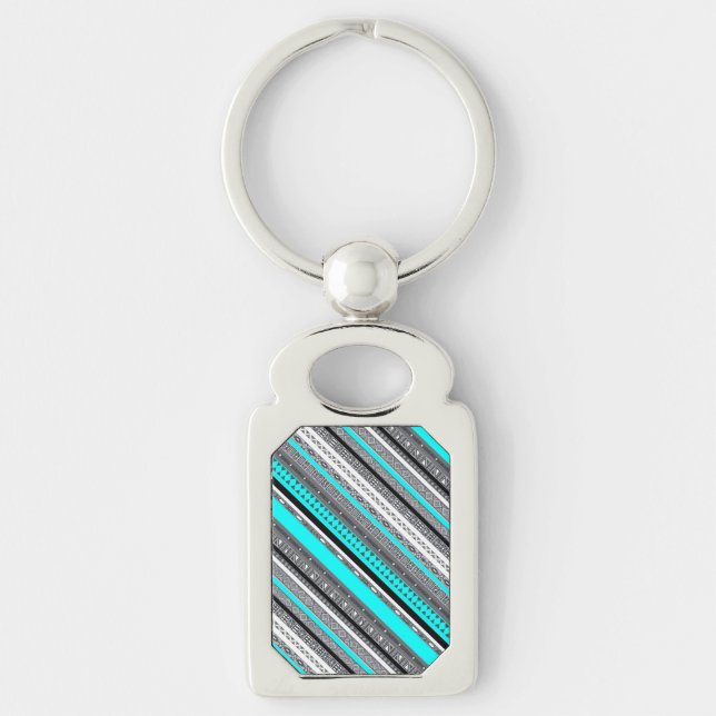 Cute grey aqua aztec patterns keychain (Front)