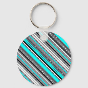 Cute grey aqua aztec patterns keychain