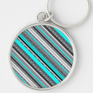 Cute grey aqua aztec patterns keychain