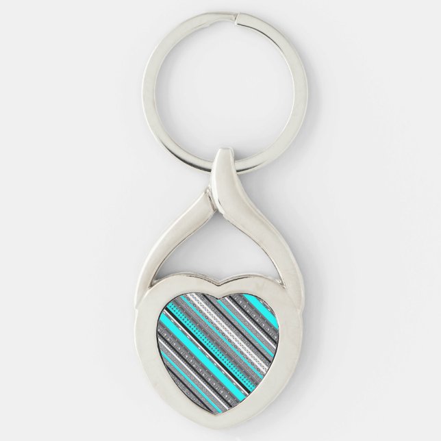 Cute grey aqua aztec patterns keychain (Front)