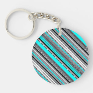 Cute grey aqua aztec patterns keychain