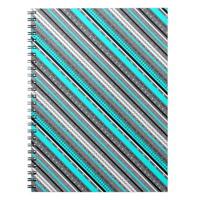 Cute grey aqua aztec patterns notebook (Front)