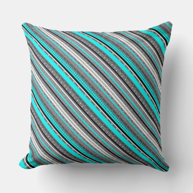 Cute grey aqua aztec patterns throw pillow (Front)