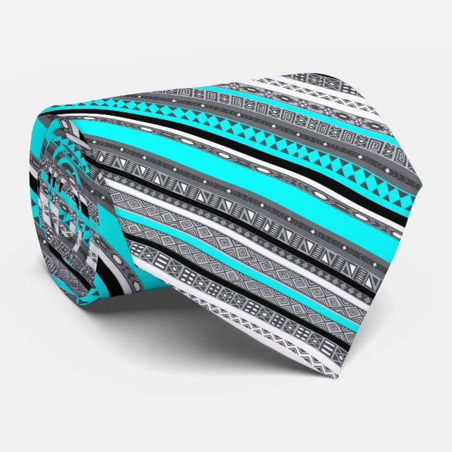 Cute grey aqua aztec patterns tie (Rolled)
