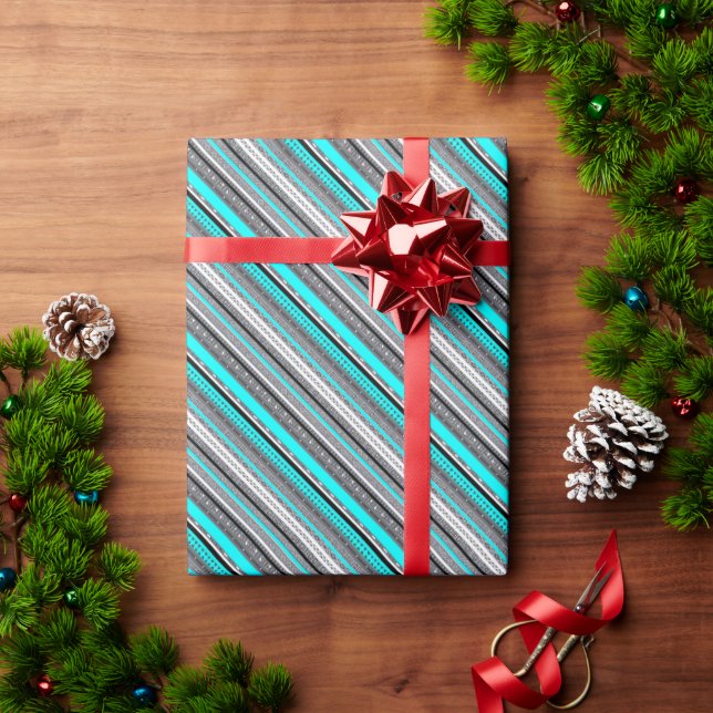 Cute grey aqua aztec patterns wrapping paper (Holiday Gift)