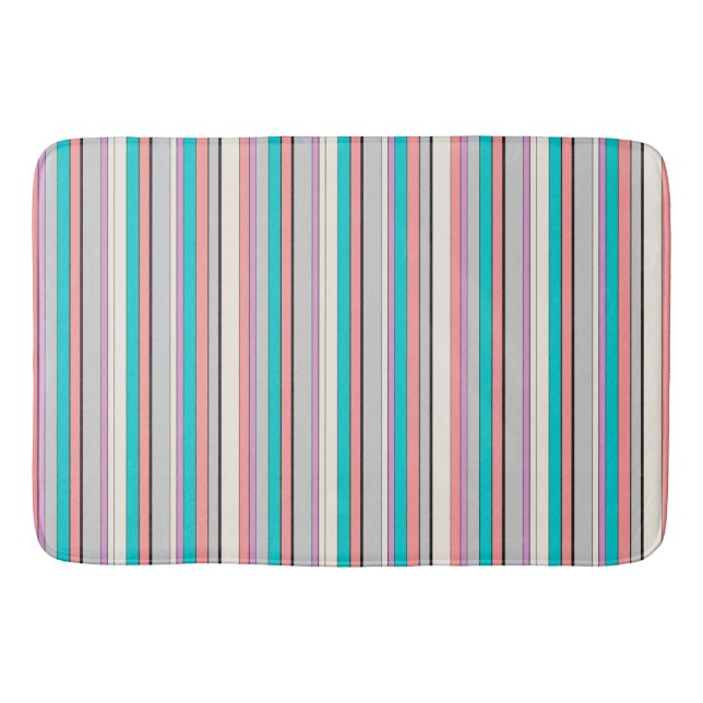 Cute grey aqua stripes bath mat (Front)