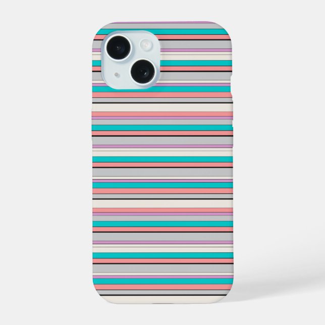 Cute grey aqua stripes iPhone 15 case (Back)