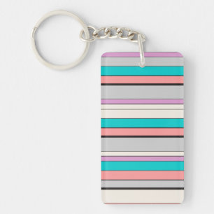 Cute grey aqua stripes keychain