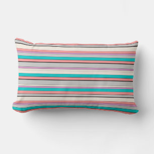 Cute grey aqua stripes lumbar pillow